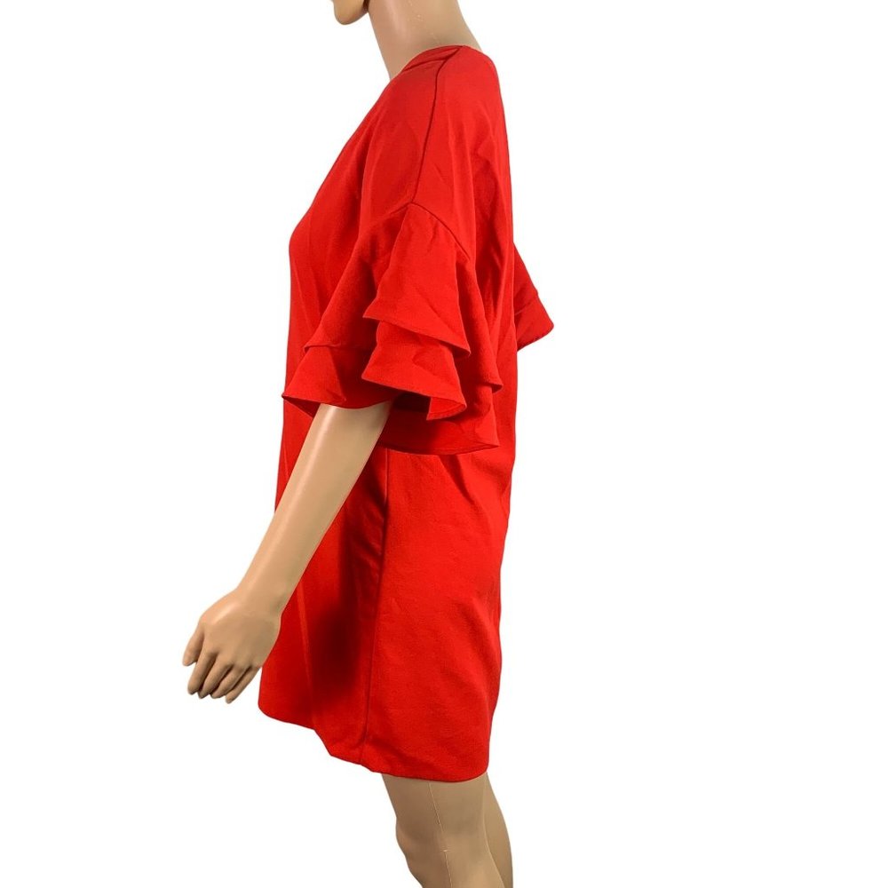 ZARA WOMAN Size Extra Small Red Ruffle Short Sleeve Dress - Picture 4 of 7